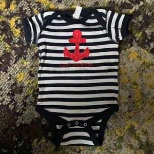 East Hampton Nautical Stripe Anchor Patch Onesie